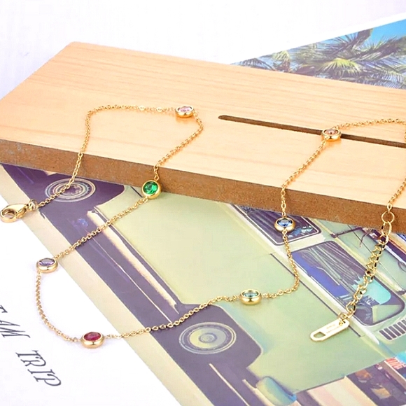 Gold plated necklace with colorful zirconias; nwot - Picture 10 of 11